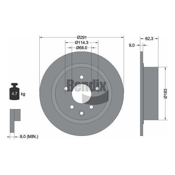 Bendix Braking BDS1195 Disco Freno Oe 43206015VA Compatibile Con Juke, Maxima, NV200, Pulsar, Qashqai, Teana Ii-image