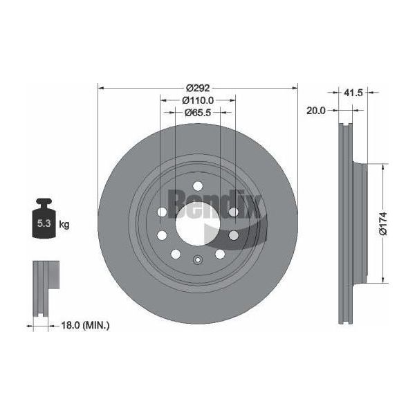 Bendix Braking BDS1391 Disco Freno Oe 257102 Compatibile Con Croma, Signum, Vectra-image