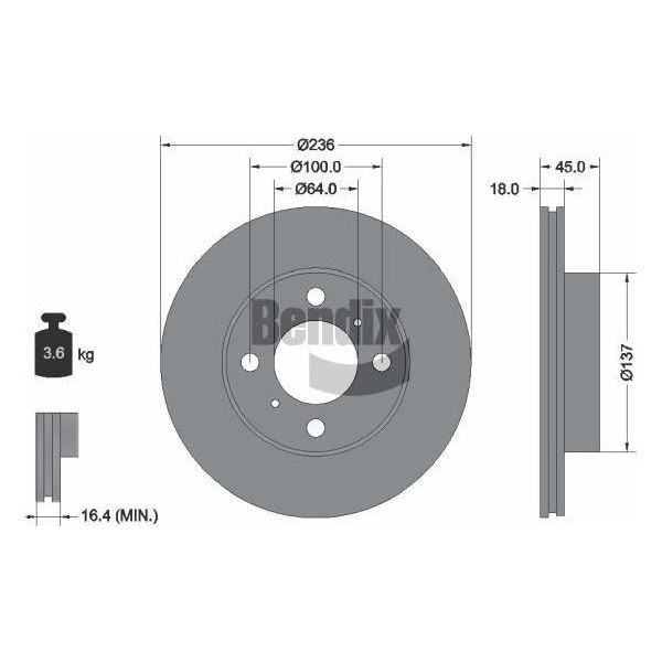 Bendix Braking BDS1941 Disco Freno Oe MB699282 Compatibile Con Carisma, Colt, Lancer-image