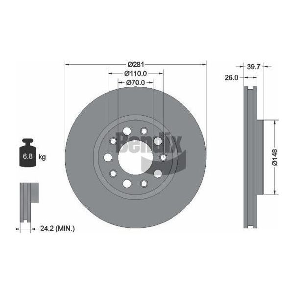 Bendix Braking BDS1139 Disco Freno Oe 51806278 Compatibile Con Giulietta, 500X, Renegade-image