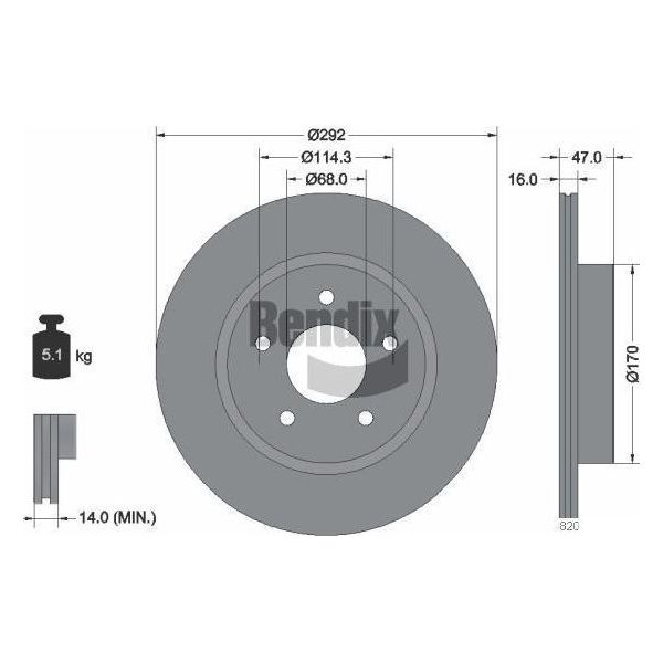 Bendix Braking BDS1549 Disco Freno Oe 432064CE0A Compatibile Con Leaf, X-Trail, Koleos-image