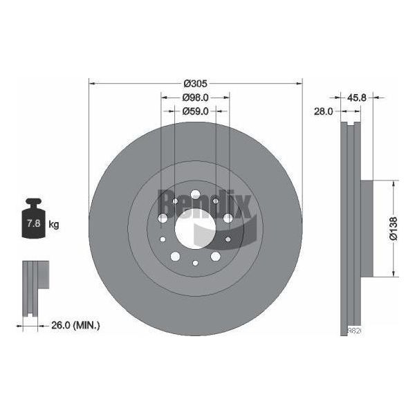 Bendix Braking BDS1174 Disco Freno Oe 09A44440 Compatibile Con 500L, Doblo, Combo-image
