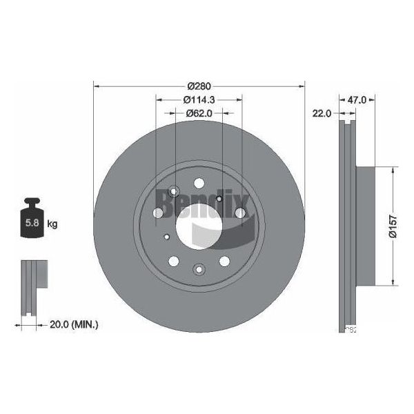 Bendix Braking BDS1204 Disco Freno Oe 71742850 Compatibile Con Sedici-image