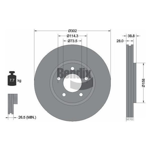 Bendix Braking BDS1886 Disco Freno Oe 04683918 Compatibile Con Voyager-image