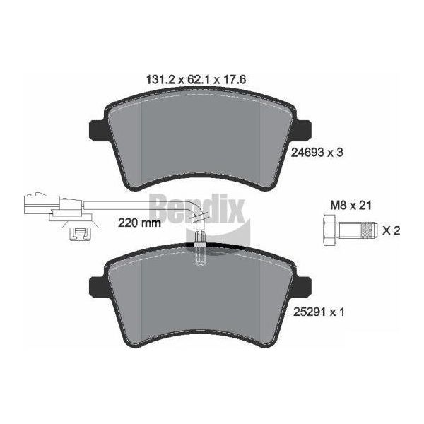 Bendix Braking BPD1382 Set Di Pastiglie Freno, Freno A Disco Oe 4106000Q2J Compatibile Con NV250, Kangoo-image