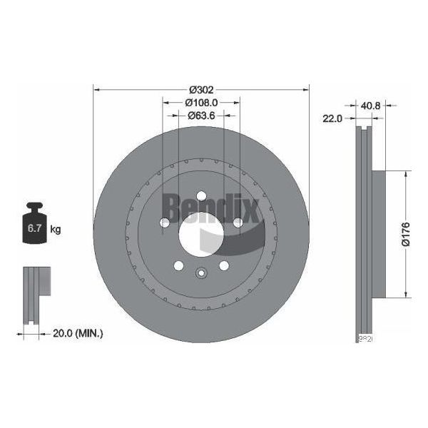 Bendix Braking BDS1454HC Disco Freno Oe 30769060 Compatibile Con S60, S80, V60, V70, XC70-image