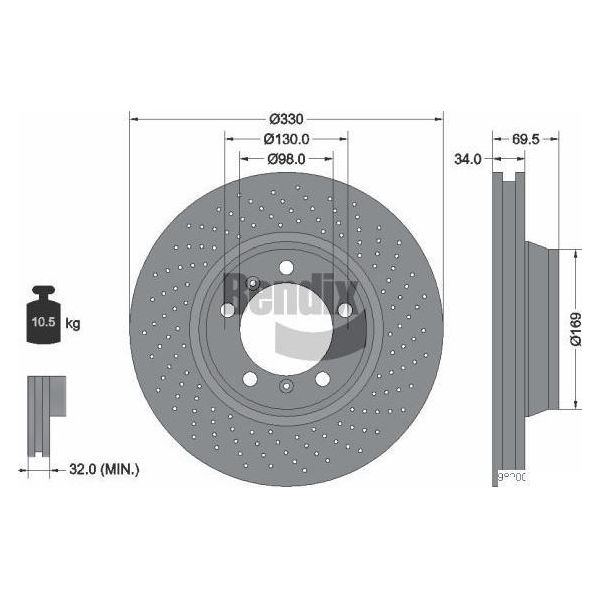 Bendix Braking BDS2120RHC Disco Freno Oe 99635141002 Compatibile Con Boxster, Cayman, 911-image
