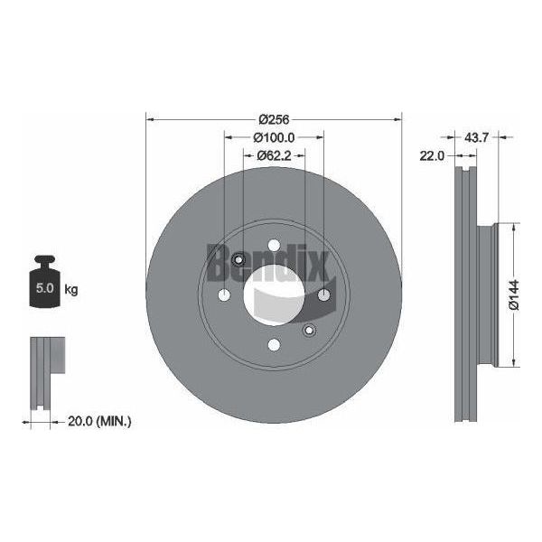Bendix Braking BDS1595 Disco Freno Oe 51712C8000 Compatibile Con I20, Solaria, Rio-image
