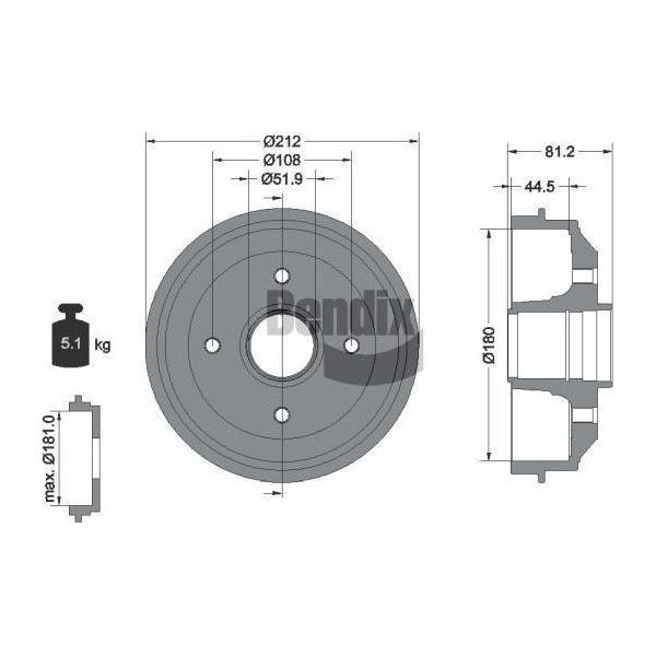 Bendix Braking BDM1027 Tamburo Del Freno Oe 424732 Compatibile Con Xsara, Zx, 306, 309-image