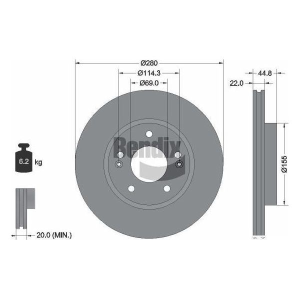 Bendix Braking BDS2173 Disco Freno Oe 51712G2000 Compatibile Con Ioniq, Niro-image