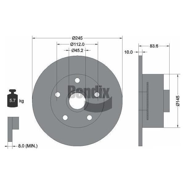 Bendix Braking BDS1323 Disco Freno Oe 8D0615601B Compatibile Con A4 8D-image