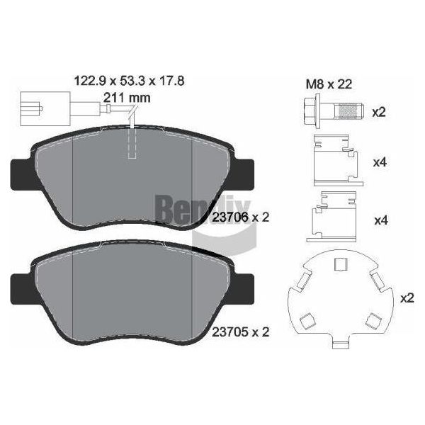 Bendix Braking BPD1012 Set Di Pastiglie Freno, Freno A Disco Oe 1609253280 Compatibile Con Mito, E-Mehari, Nemo, 500, 500C, Fiorino, Grande Punto, Linea, Punto, Qubo, Bipper-image