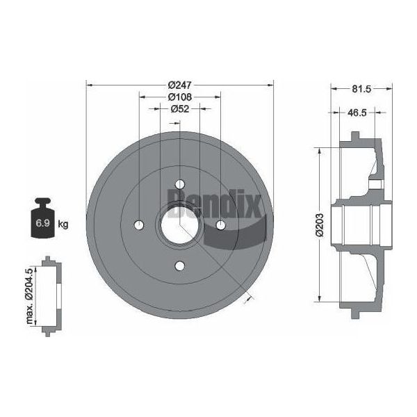 Bendix Braking BDM1065 Tamburo Del Freno Oe 424740 Compatibile Con Xsara, Zx, 306-image