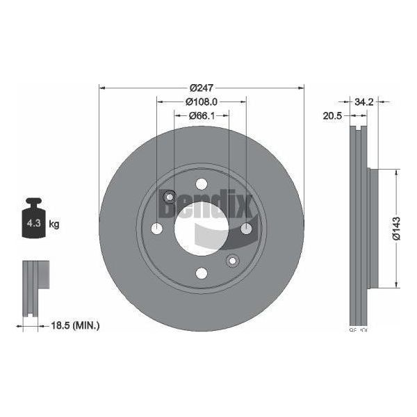Bendix Braking BDS1034 Disco Freno Oe 1618864480 Compatibile Con Ax, Saxo, Xsara, Zx, 106, 205, 206, 306, 309-image