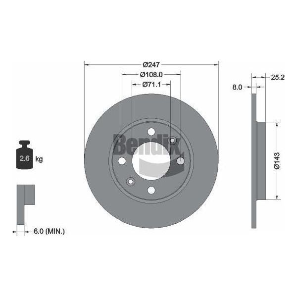 Bendix Braking BDS1103 Disco Freno Oe 1618860980 Compatibile Con Saxo, Xsara, Zx, 106, 206, 306-image