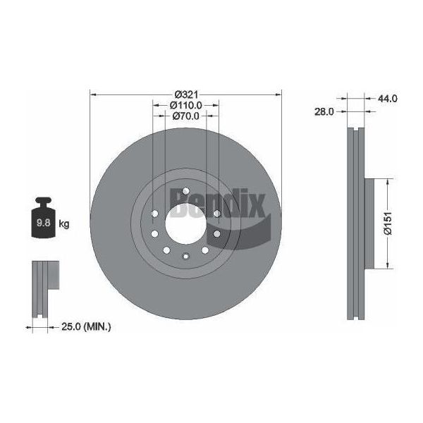 Bendix Braking BDS2016 Disco Freno Oe 569017 Compatibile Con Astra H, Zafira-image