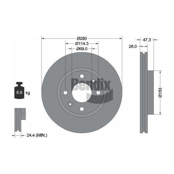 Bendix Braking BDS1979 Disco Freno Oe 517123D100 Compatibile Con Elantra, Grandeur, Sonata, Magentis, Opirus-image