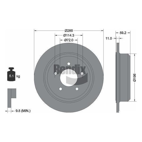 Bendix Braking BDS2012 Disco Freno Oe 2AMV8184AA Compatibile Con Cherokee, Wrangler-image