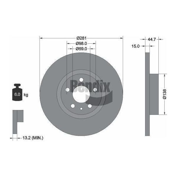 Bendix Braking BDS1456 Disco Freno Oe 6001073197 Compatibile Con Alf. 147, Alf. 156-image