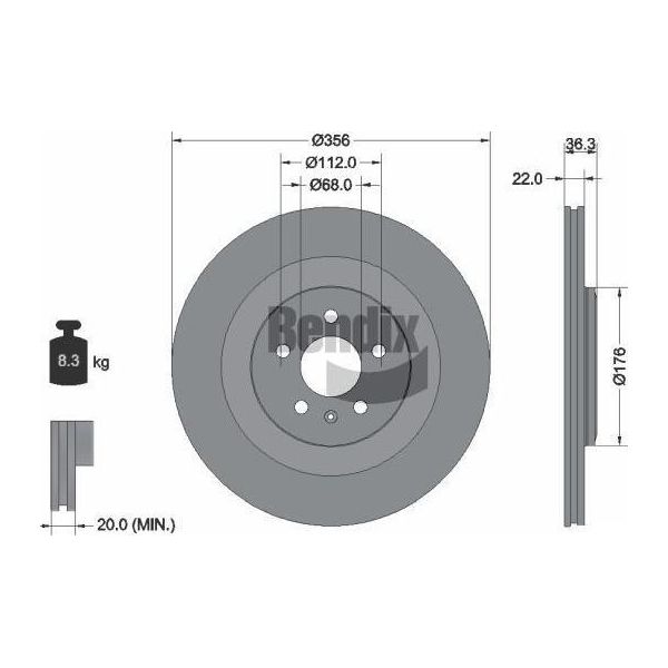 Bendix Braking BDS1910 Disco Freno Oe 4H0615601F Compatibile Con A6 4G, A7 4G, A8 4H-image