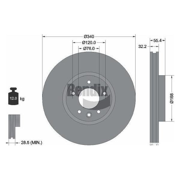 Bendix Braking BDS1361HC Disco Freno Oe 7E0615301C Compatibile Con Multivan V, Multivan Vi, Transporter V, Caravelle Vi, Transporter Vi-image