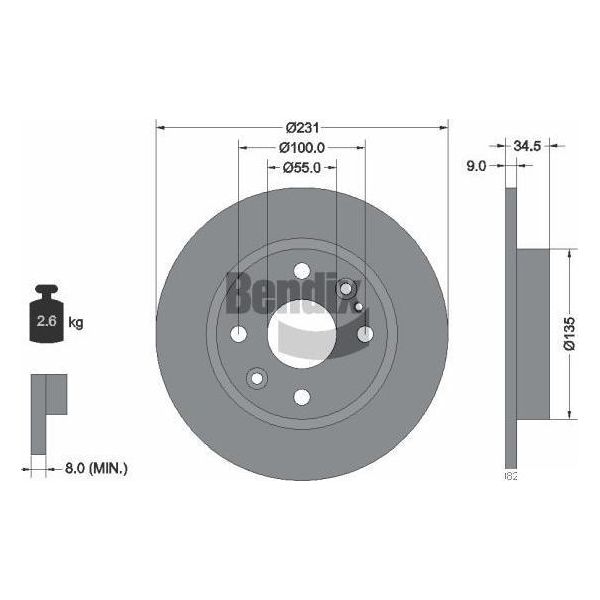Bendix Braking BDS2113 Disco Freno Oe B46126251C Compatibile Con MX-5-image