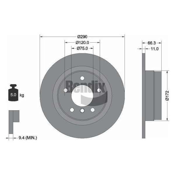 Bendix Braking BDS1140 Disco Freno Oe 34216792225 Compatibile Con Serie 1 F20, Serie 1 F21, Serie 2 F23, Serie 2 F22-image