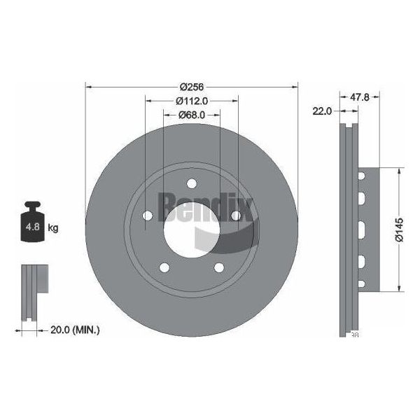 Bendix Braking BDS1892HC Disco Freno Oe 3B0615601B Compatibile Con A4 8D, Passat 3B-image