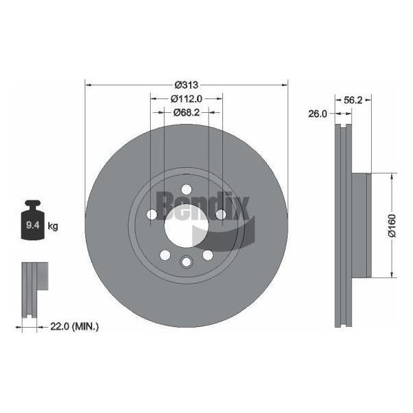 Bendix Braking BDS1385HC Disco Freno Oe 7M3615301 Compatibile Con Galaxy, Alhambra, California T4, Sharan, Transporter Iv-image