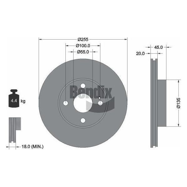 Bendix Braking BDS1948 Disco Freno Oe N0263325X Compatibile Con MX-5-image