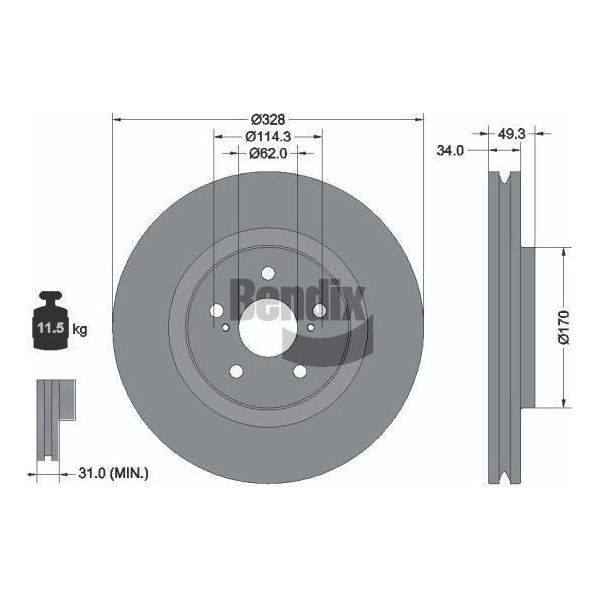 Bendix Braking BDS2349HC Disco Freno Oe 4351248140 Compatibile Con Rx, Rav 4-image