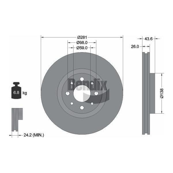 Bendix Braking BDS1134 Disco Freno Oe 6001073184 Compatibile Con Mito, Bravo, Stilo, Delta-image
