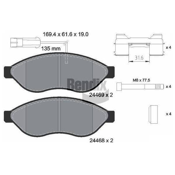 Bendix Braking BPD1040 Set Di Pastiglie Freno, Freno A Disco Oe 1411457380 Compatibile Con Jumper, Ducato, Boxer-image