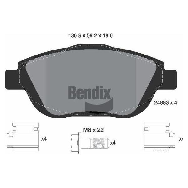 Bendix Braking BPD1214 Set Di Pastiglie Freno, Freno A Disco Oe 1607083180 Compatibile Con C3, C4, DS3, Corsa F, Crossland X, 2008, 208-image