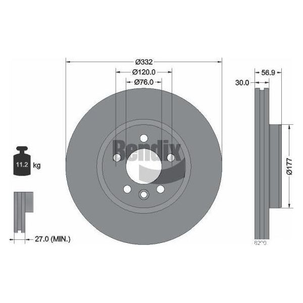 Bendix Braking BDS2162HC Disco Freno Oe 2H6615301 Compatibile Con Amarok-image