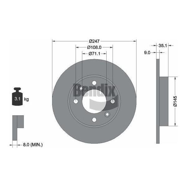 Bendix Braking BDS1056 Disco Freno Oe 1618861980 Compatibile Con Berlingo, C2, C3, C4, C4, Xsara, 1007, 307, Partner-image