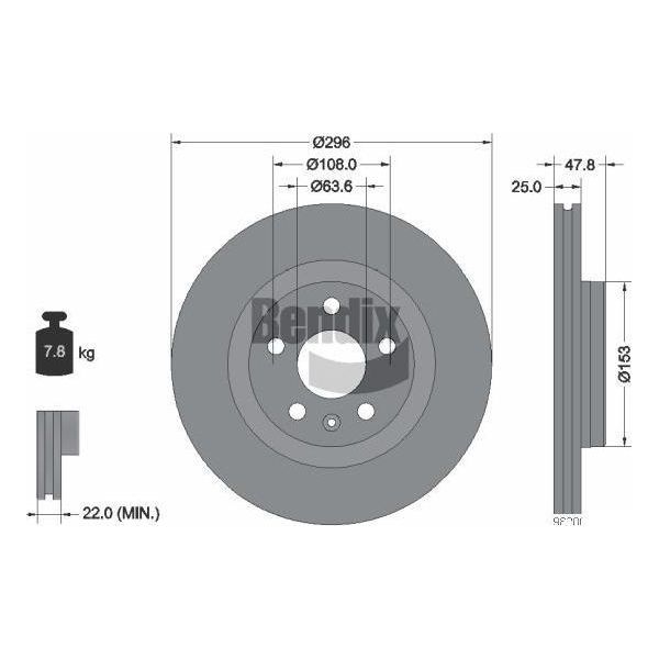 Bendix Braking BDS2213HC Disco Freno Oe 31471414 Compatibile Con XC40-image