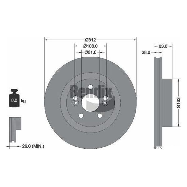 Bendix Braking BDS2055 Disco Freno Oe 7701208130 Compatibile Con Clio, Megane-image