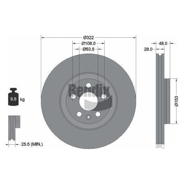 Bendix Braking BDS1504HC Disco Freno Oe 31423724 Compatibile Con S60, S90, V60, V90, XC40, XC60-image