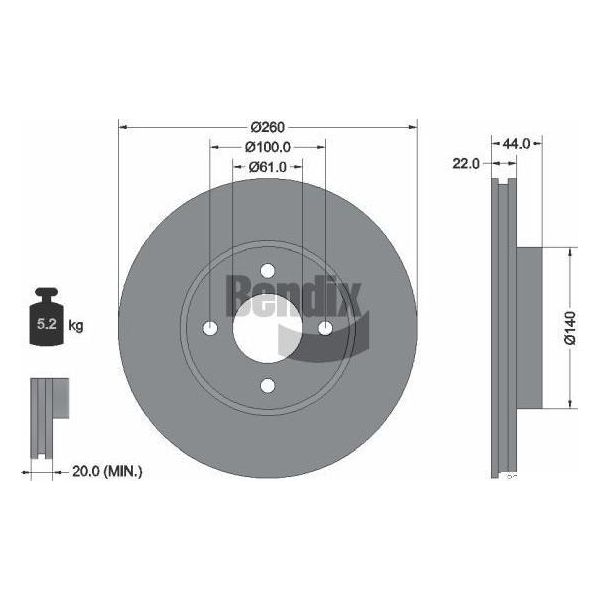 Bendix Braking BDS1165 Disco Freno Oe 402061HA0A Compatibile Con Micra, Note-image