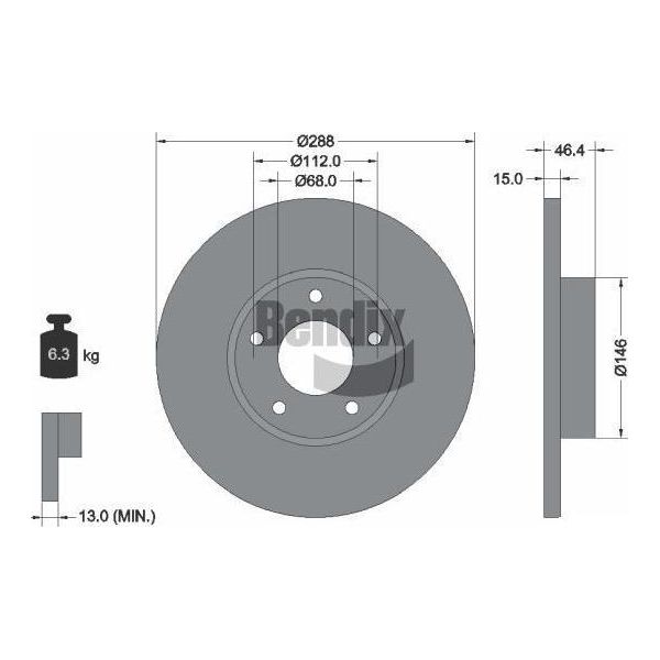 Bendix Braking BDS1805HC Disco Freno Oe 4A0615301B Compatibile Con A4 8D, A6 4A-image