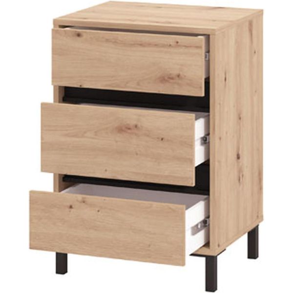 Dmora Comodino Combatte 48X40X71H Cm Marrone, Un Ripiano 3 Cassetti-image