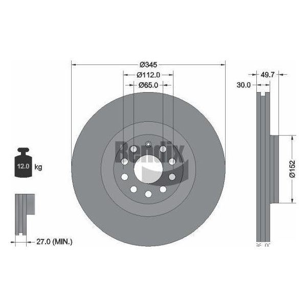 Bendix Braking BDS1407HC Disco Freno Oe 1K0615301AB Compatibile Con A3 8P, Leon, Superb, Cc, Eos, Golf V, Golf Vi, Passat 3C, Passat Cc, Scirocco-image