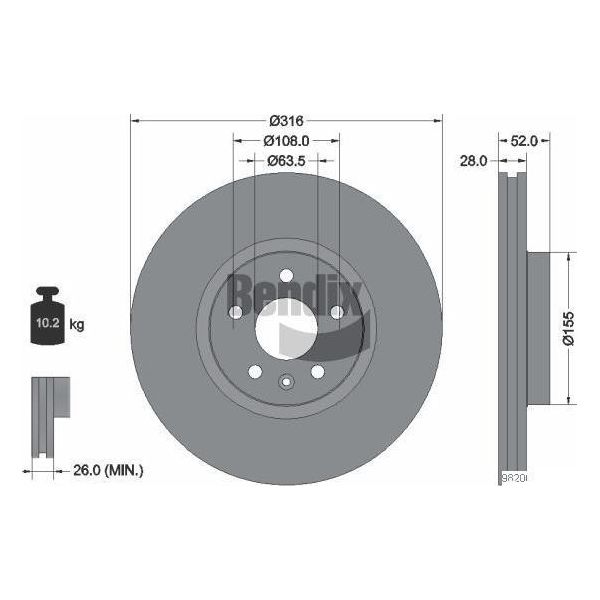 Bendix Braking BDS1429HC Disco Freno Oe 1380046 Compatibile Con Galaxy, S-Max, Freelander, S60, S80, V60, V70, XC70-image