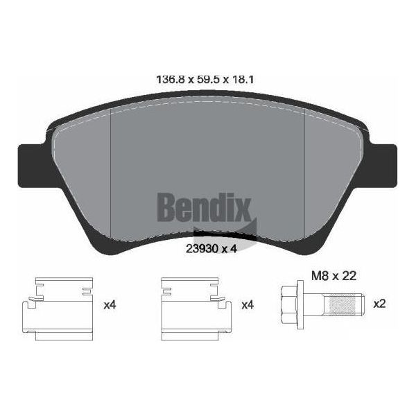 Bendix Braking BPD1064 Set Di Pastiglie Freno, Freno A Disco Oe 410601241R Compatibile Con Scenic, Kangoo, Megane-image
