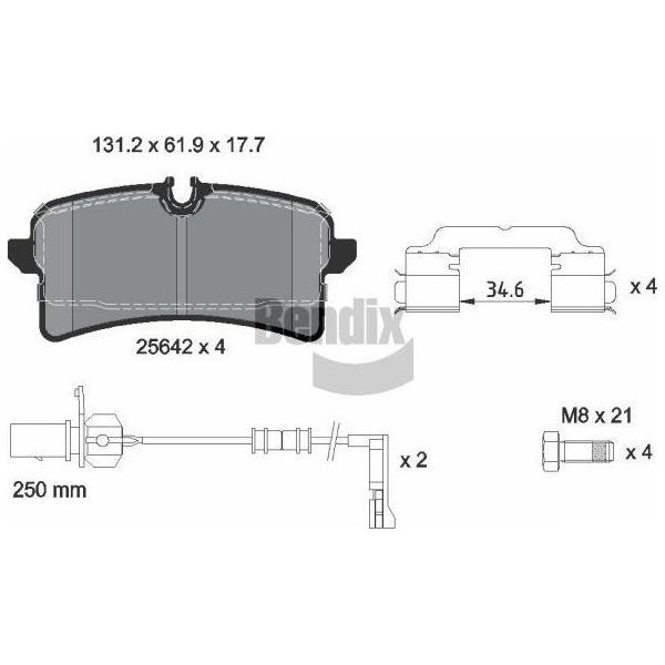 Bendix Braking BPD2307 Set Di Pastiglie Freno, Freno A Disco Oe 4H0698451P Compatibile Con A6 4G, A7 4G, A8 4H-image