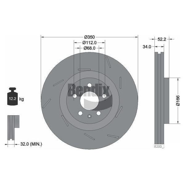 Bendix Braking BDS2207RHC Disco Freno Oe 95B615302 Compatibile Con Macan-image