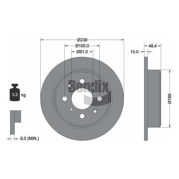 Bendix Braking BDS2019 Disco Freno Oe 42510SK7000 Compatibile Con Civic-image