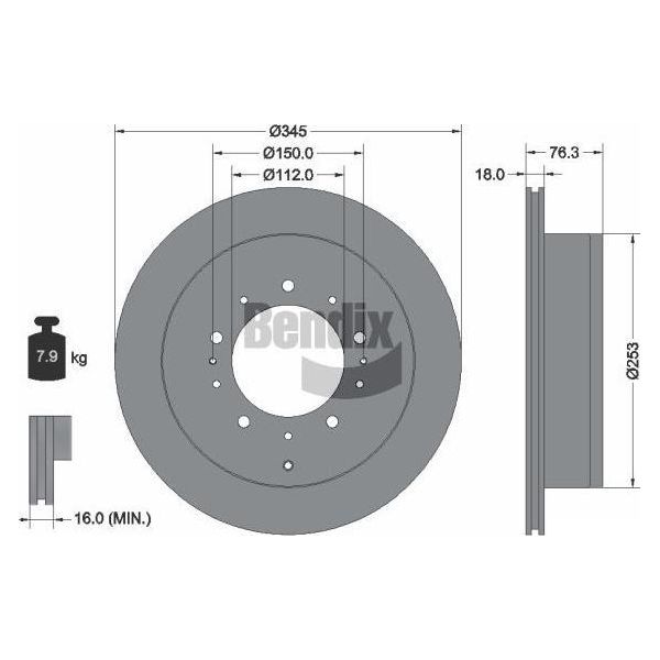 Bendix Braking BDS1744 Disco Freno Oe 4243160290 Compatibile Con Land Cruiser, Tundra-image