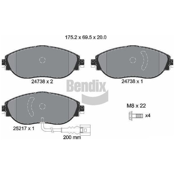 Bendix Braking BPD1333 Set Di Pastiglie Freno, Freno A Disco Oe 3Q0698151B Compatibile Con A3 8V, A3 8Y, Q2, Q3, Ateca, Formentor, Leon, Tarraco, Kodiaq, Octavia, Superb, Arteon, Golf Alltrack, Golf Vii, Golf Viii, Passat Alltrack, Passat 3BG, Tiguan-image